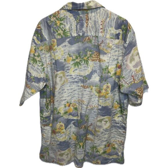 VTG Ralph Lauren Shirt Mens Blue Tropical Hawaiian Button Up Short Sleeve L - Picture 4 of 7
